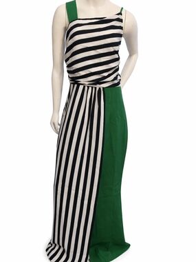 Green and White Striped Maxi Dress